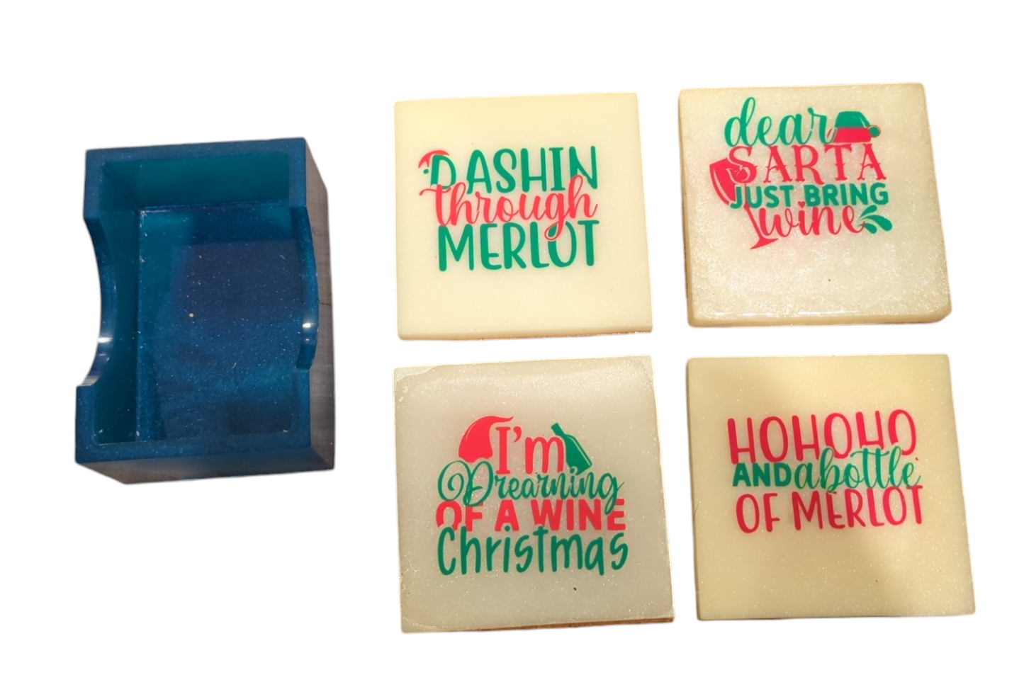 Christmas Coasters Set: Blue Square Holder