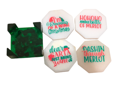 Christmas Coasters Set: Green Octagon Holder