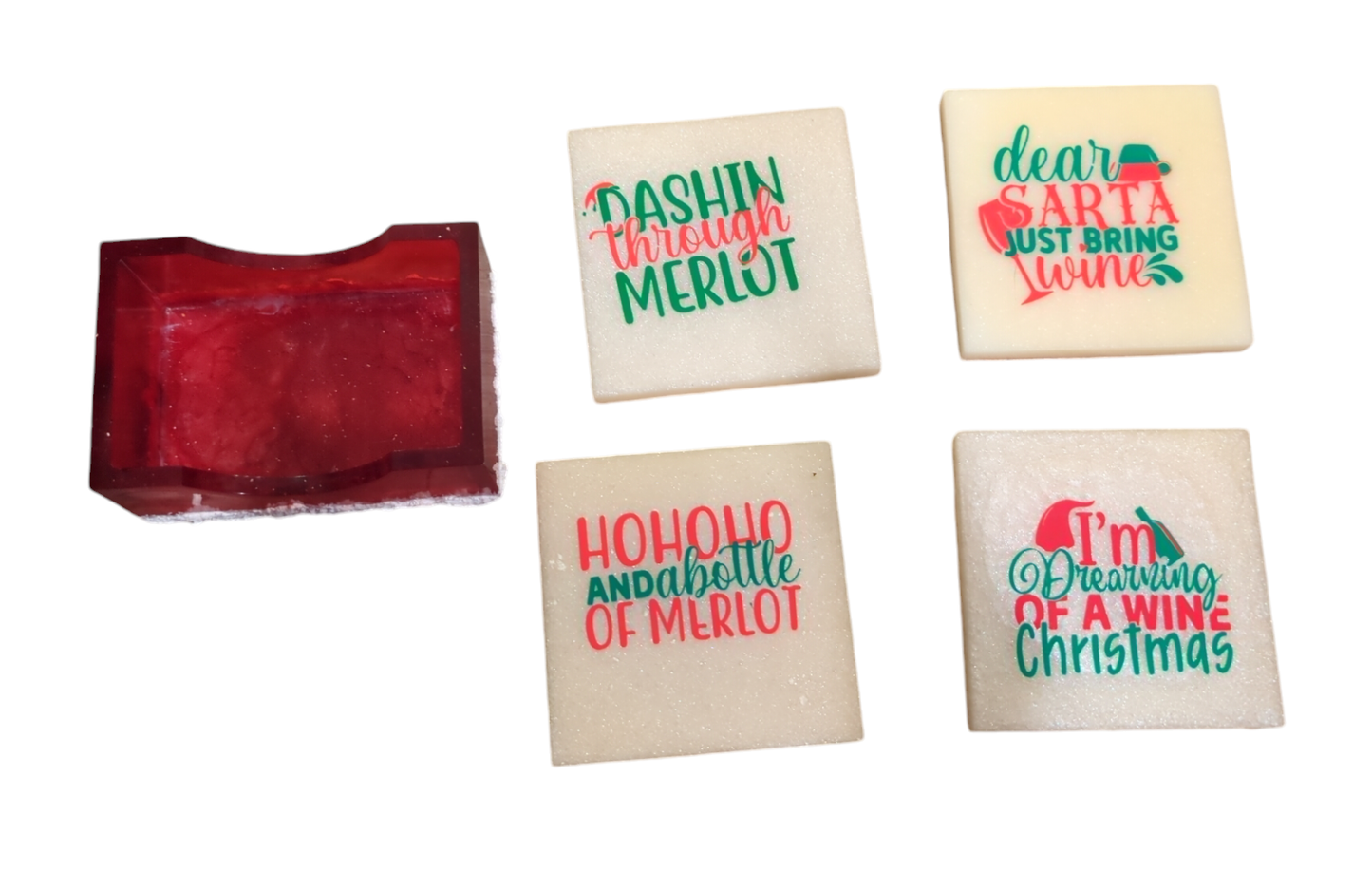 Christmas Coasters Set: Red Square Holder